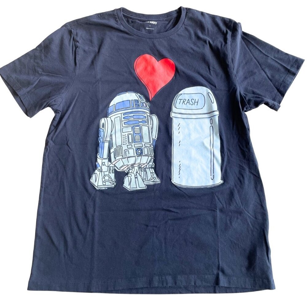 Old Navy Star Wars Valentine's Day T-Shirt, R2D2 Trash Can - Size Large - Picture 1 of 8